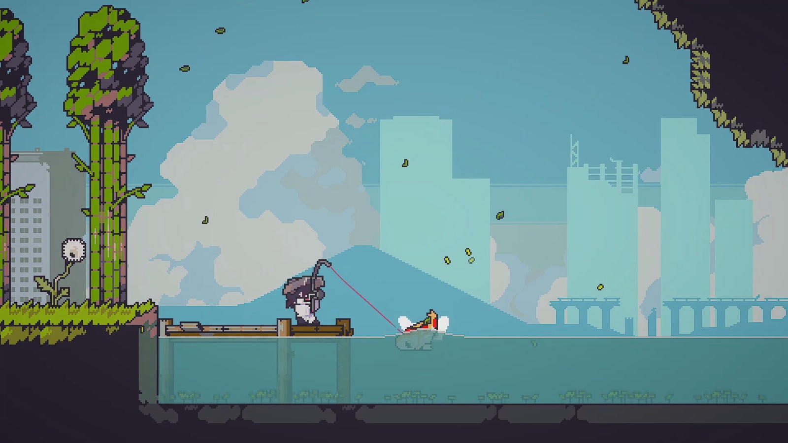 Official Doloc Town gameplay screenshot showing the fishing system
